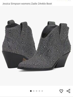 Jessica Simpson Zadie Western Bootie Silver Rhineston Pull-on pointed toe  Sz 10